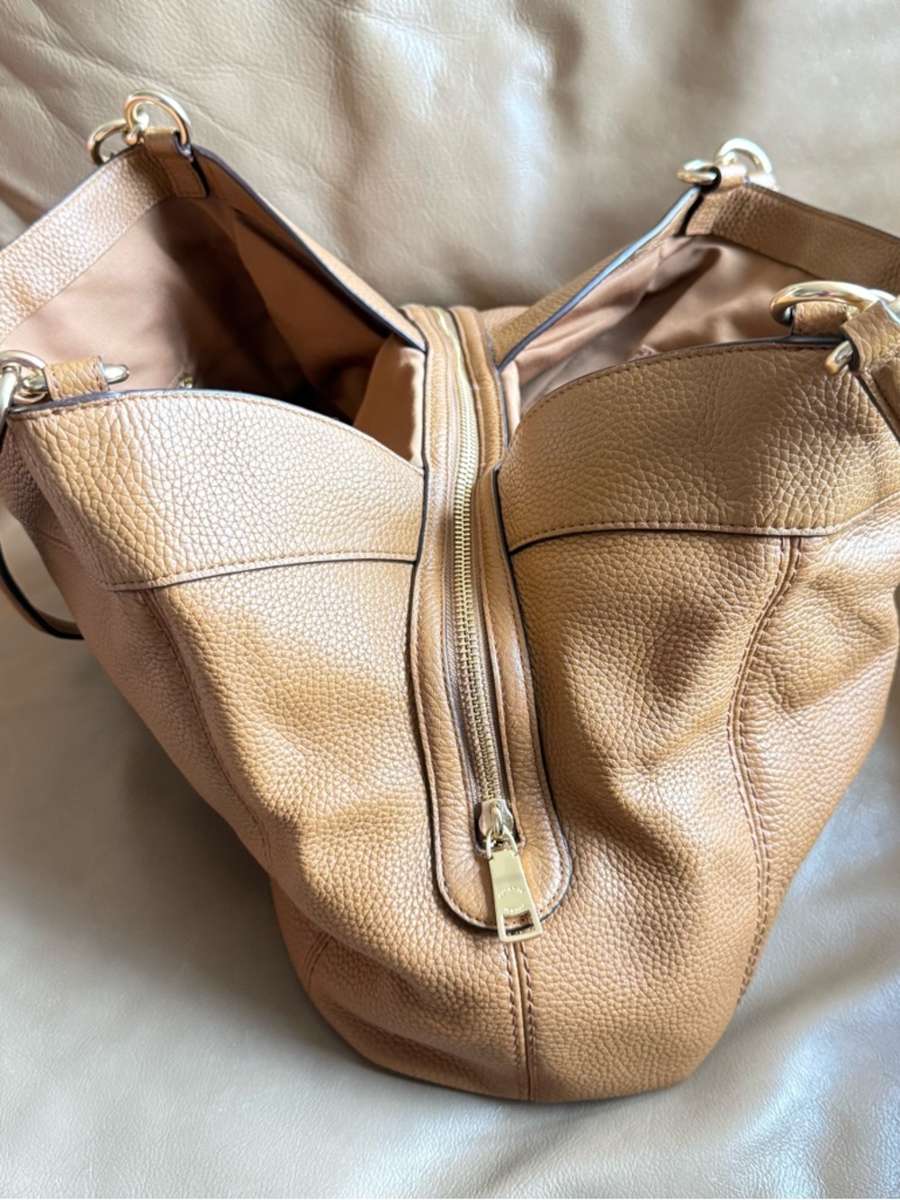 Coach Pebbled Leather Shoulder Bag in Light Tan - Picture 4 of 10
